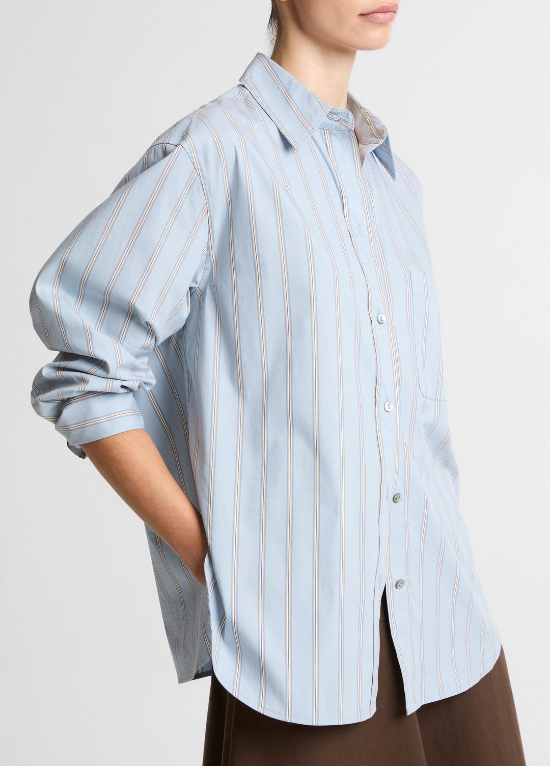 VINCE Women Striped Cotton-Blend Button-Front Shirt in Long Sleeve DEL MAR MULTI
