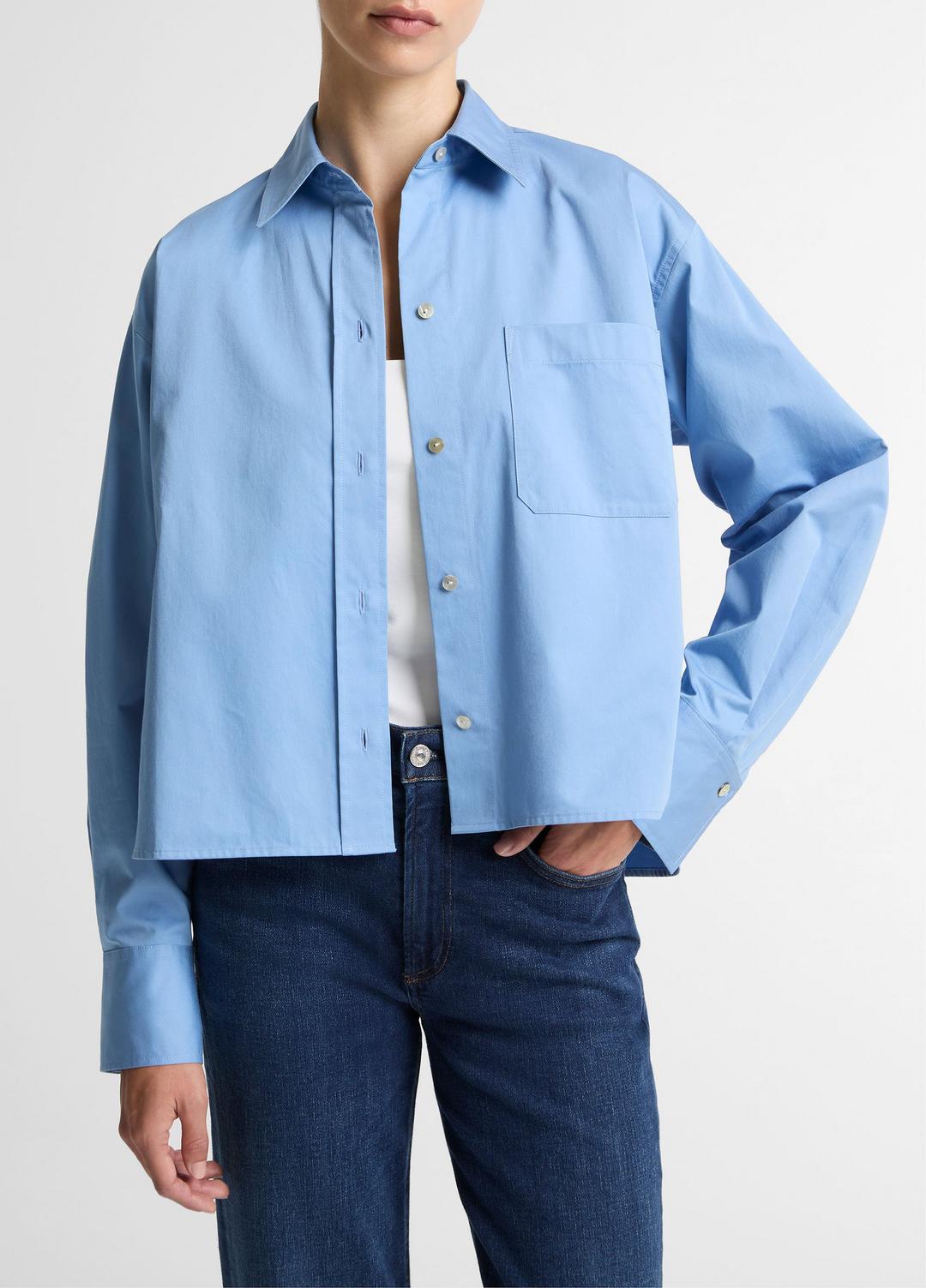 VINCE Women Cotton Cropped Button-Front Shirt  in Long Sleeve HYDRA