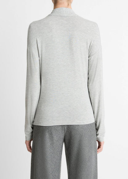 VINCE Women Relaxed Fixed-Wrap Jersey Top in Long Sleeve HEATHER PALE GREY