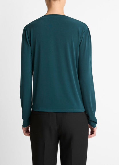VINCE Women Matte Jersey Cowl-Neck Top in Long Sleeve JUNIPER