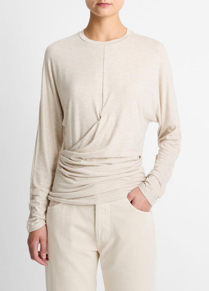 VINCE Women Fixed-Drape Long-Sleeve T-Shirt in Long Sleeve HEATHER CREAM OAT