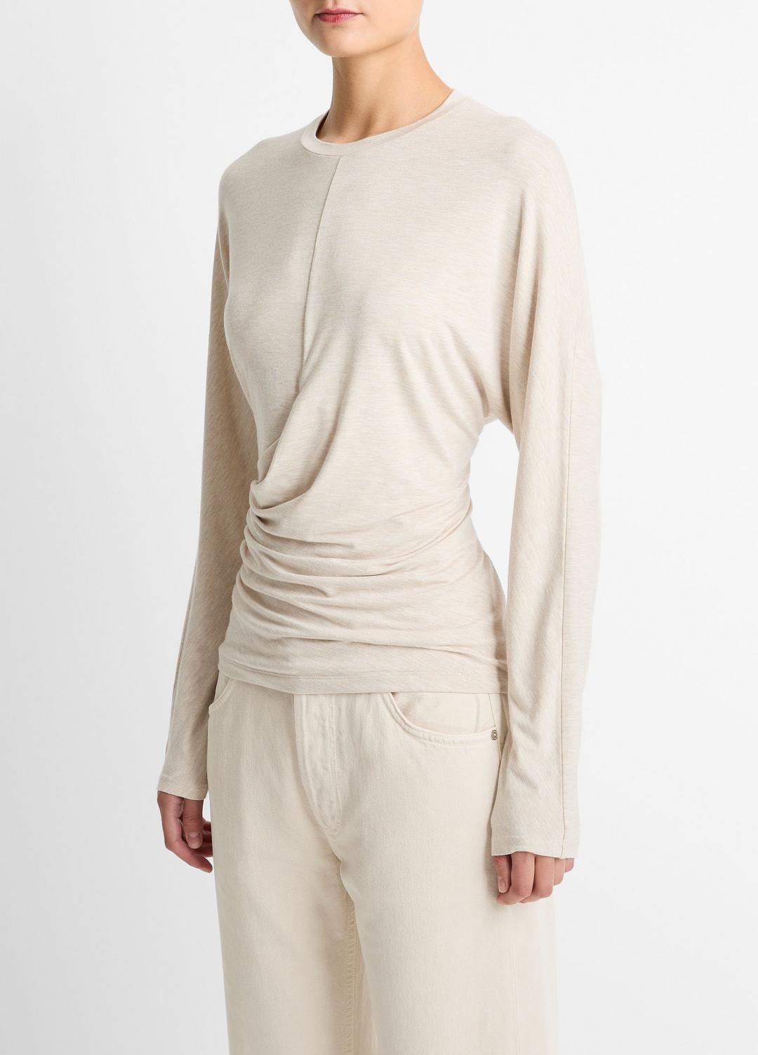 VINCE Women Fixed-Drape Long-Sleeve T-Shirt in Long Sleeve HEATHER CREAM OAT