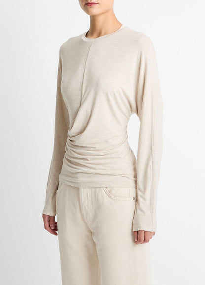 VINCE Women Fixed-Drape Long-Sleeve T-Shirt in Long Sleeve HEATHER CREAM OAT