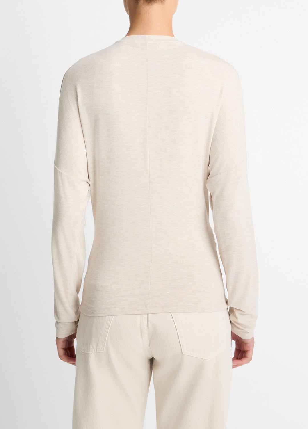 VINCE Women Fixed-Drape Long-Sleeve T-Shirt in Long Sleeve HEATHER CREAM OAT