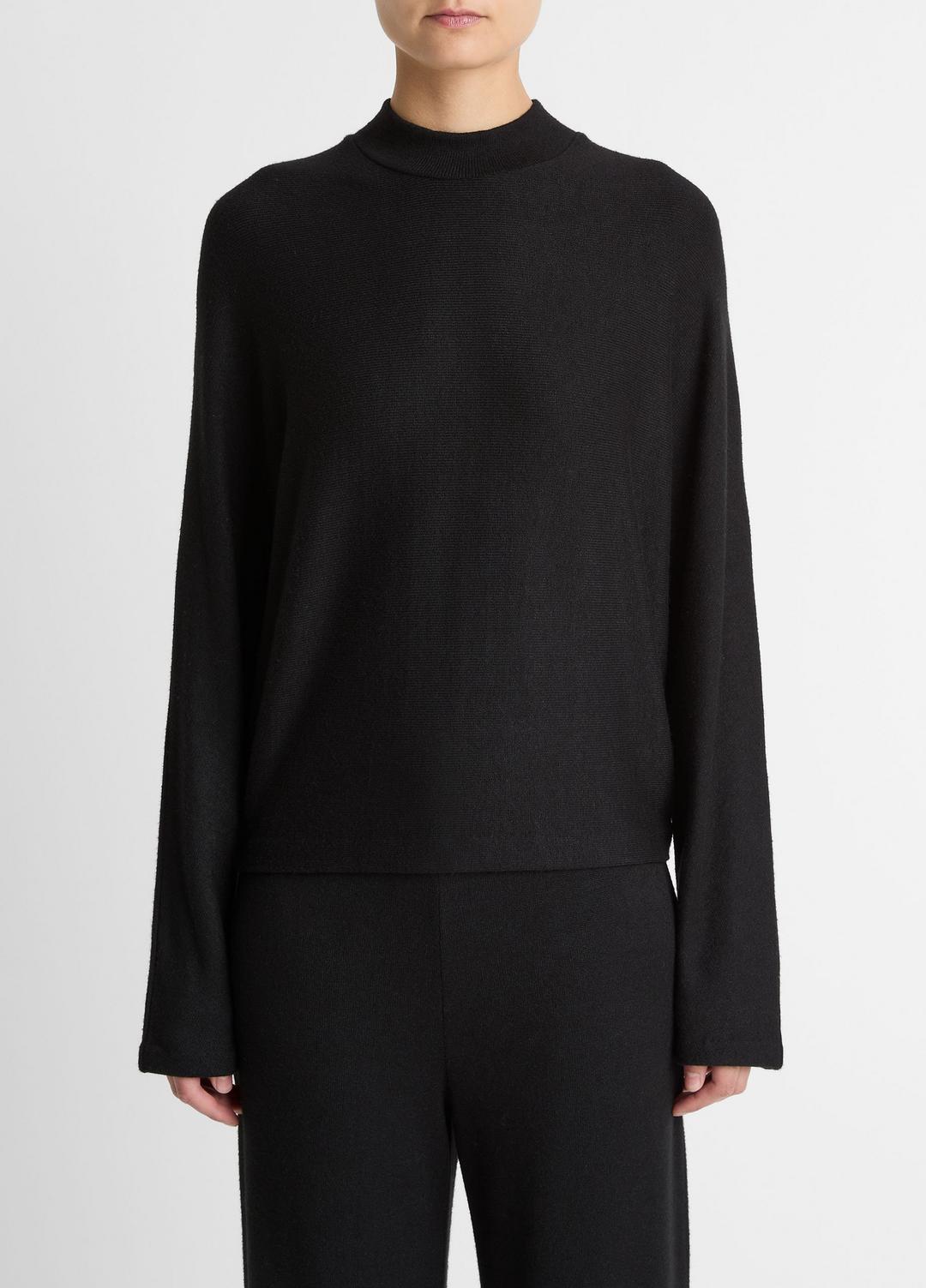 VINCE Women Cozy Dolman-Sleeve Mock-Neck Top in Long Sleeve BLACK
