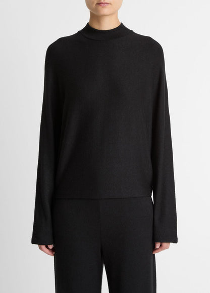 VINCE Women Cozy Dolman-Sleeve Mock-Neck Top in Long Sleeve BLACK