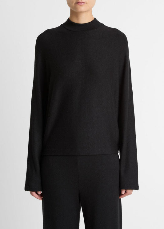 VINCE Women Cozy Dolman-Sleeve Mock-Neck Top in Long Sleeve BLACK
