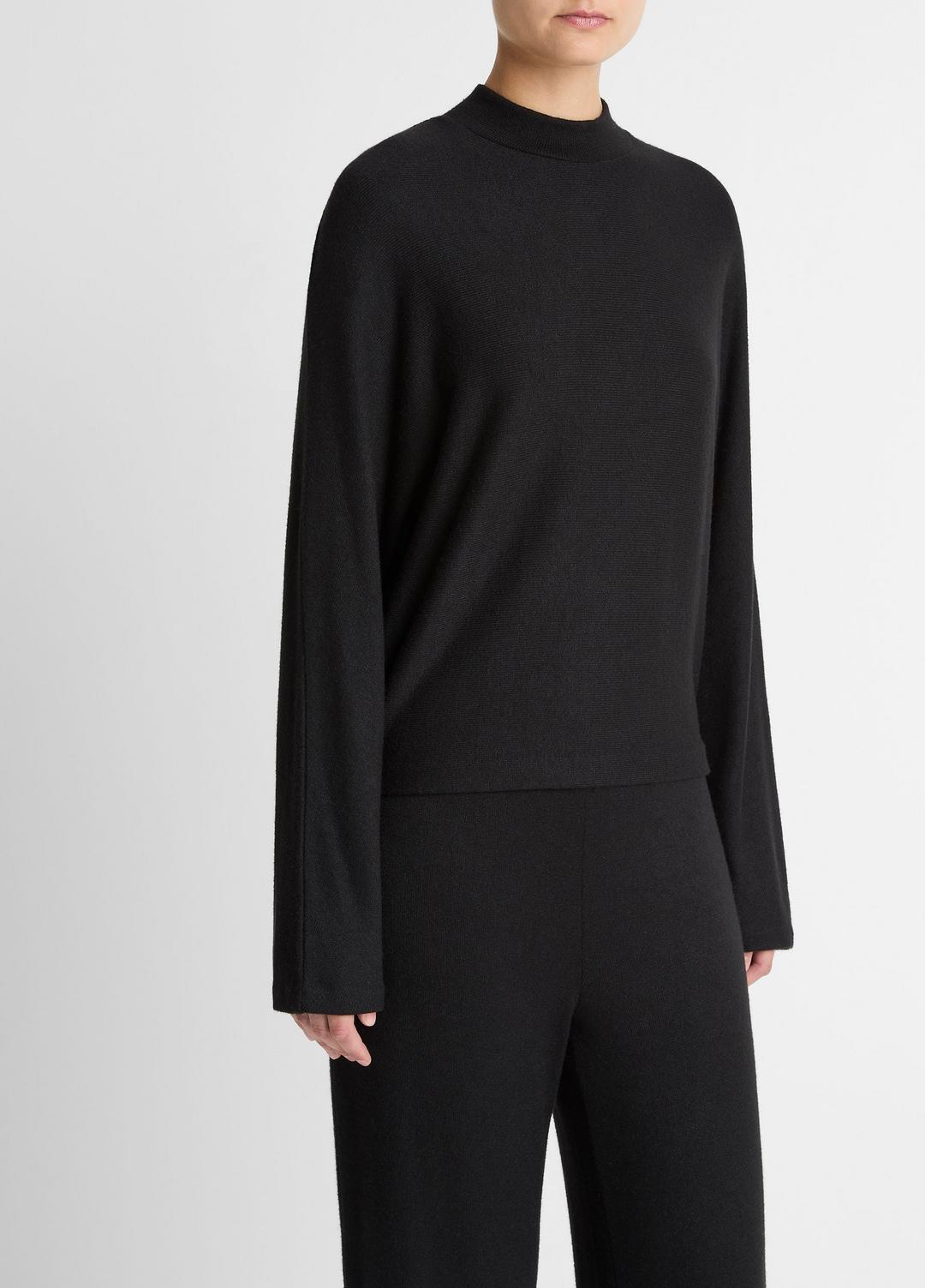 VINCE Women Cozy Dolman-Sleeve Mock-Neck Top in Long Sleeve BLACK
