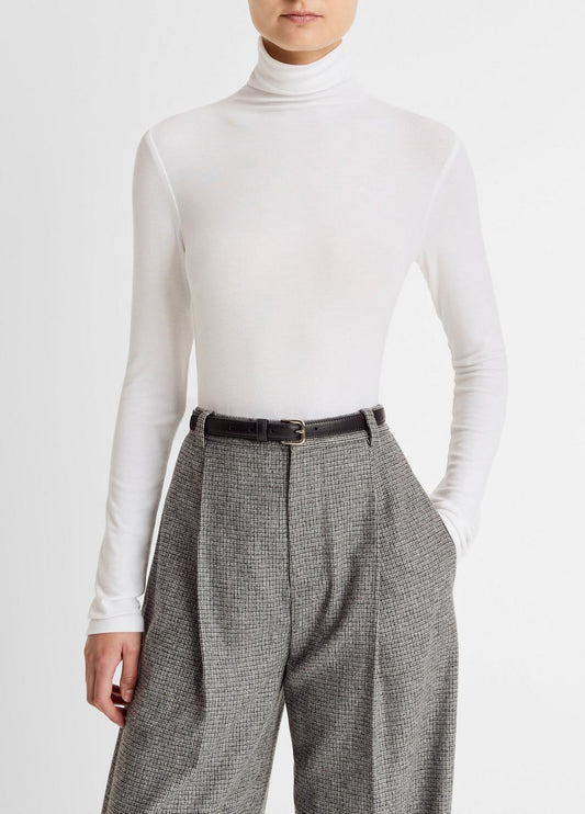 VINCE Women Essential Long-Sleeve Turtleneck Top in Long Sleeve OFF WHITE