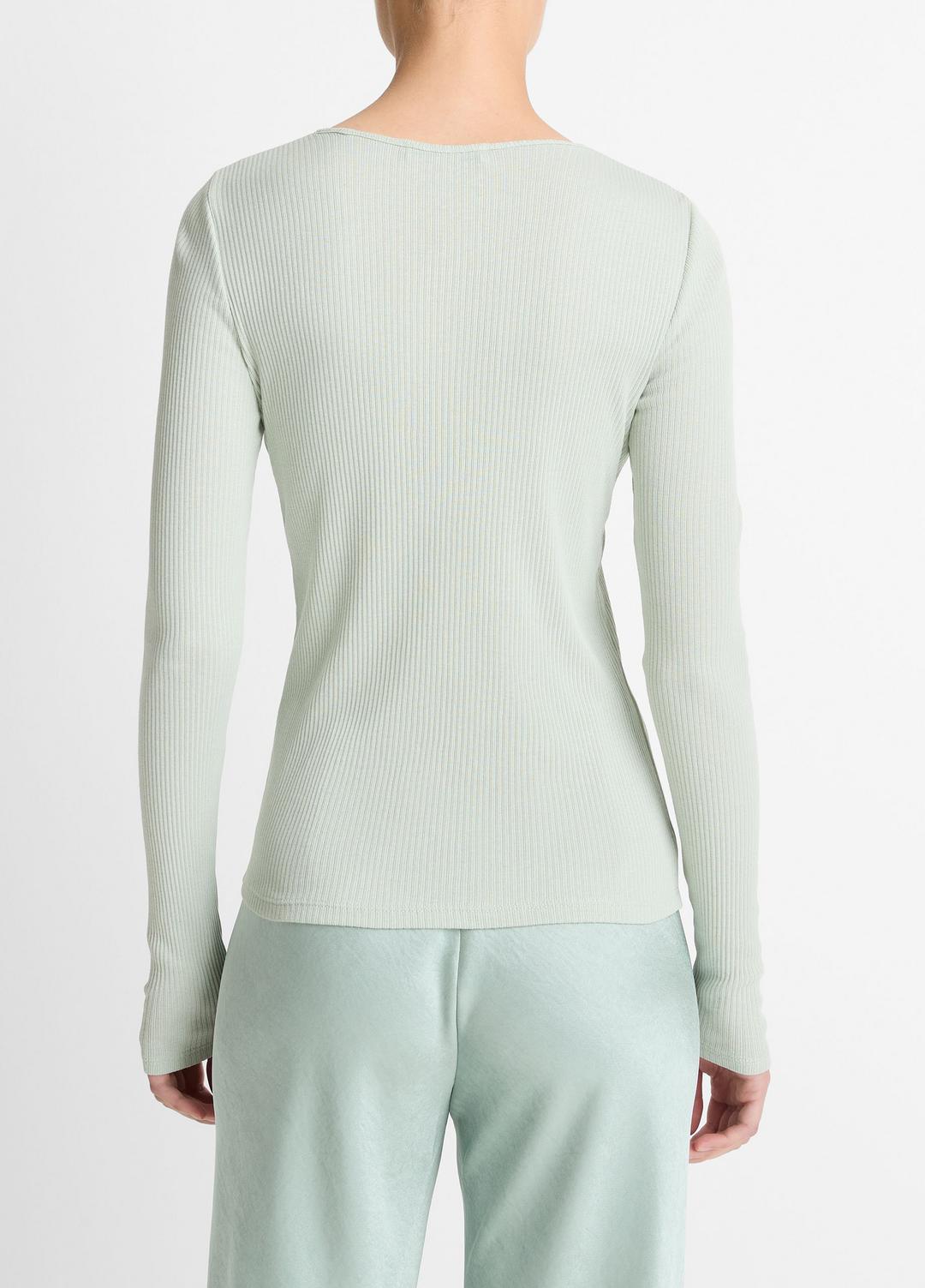 VINCE Women Ribbed Pima Cotton Long-Sleeve T-Shirt in Long Sleeve LIGHT ALOE STONE