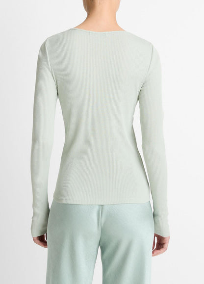 VINCE Women Ribbed Pima Cotton Long-Sleeve T-Shirt in Long Sleeve LIGHT ALOE STONE