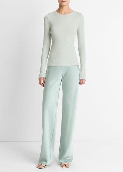 VINCE Women Ribbed Pima Cotton Long-Sleeve T-Shirt in Long Sleeve LIGHT ALOE STONE