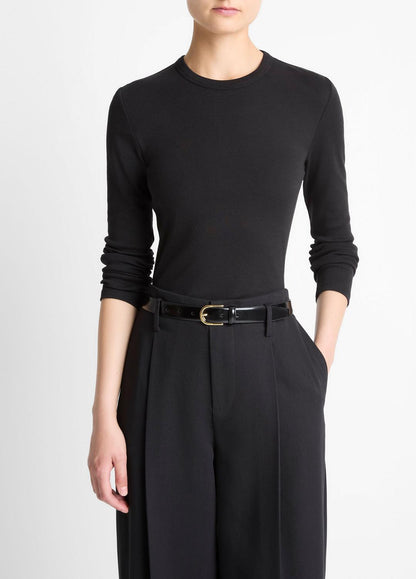 VINCE Women Essential Pima Cotton-Blend Long-Sleeve T-Shirt in Long Sleeve BLACK