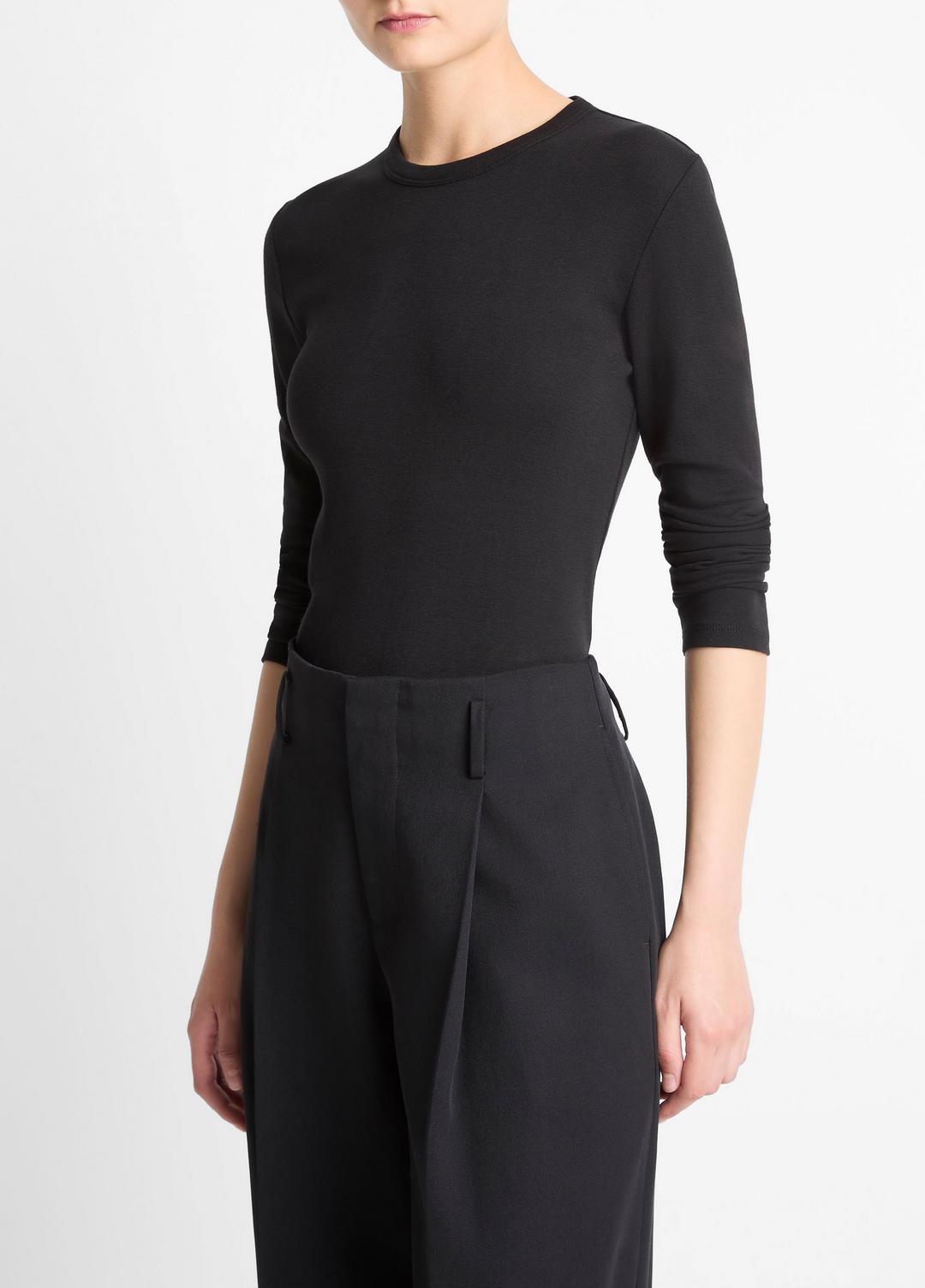 VINCE Women Essential Pima Cotton-Blend Long-Sleeve T-Shirt in Long Sleeve BLACK
