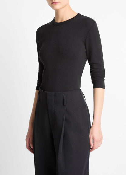 VINCE Women Essential Pima Cotton-Blend Long-Sleeve T-Shirt in Long Sleeve BLACK