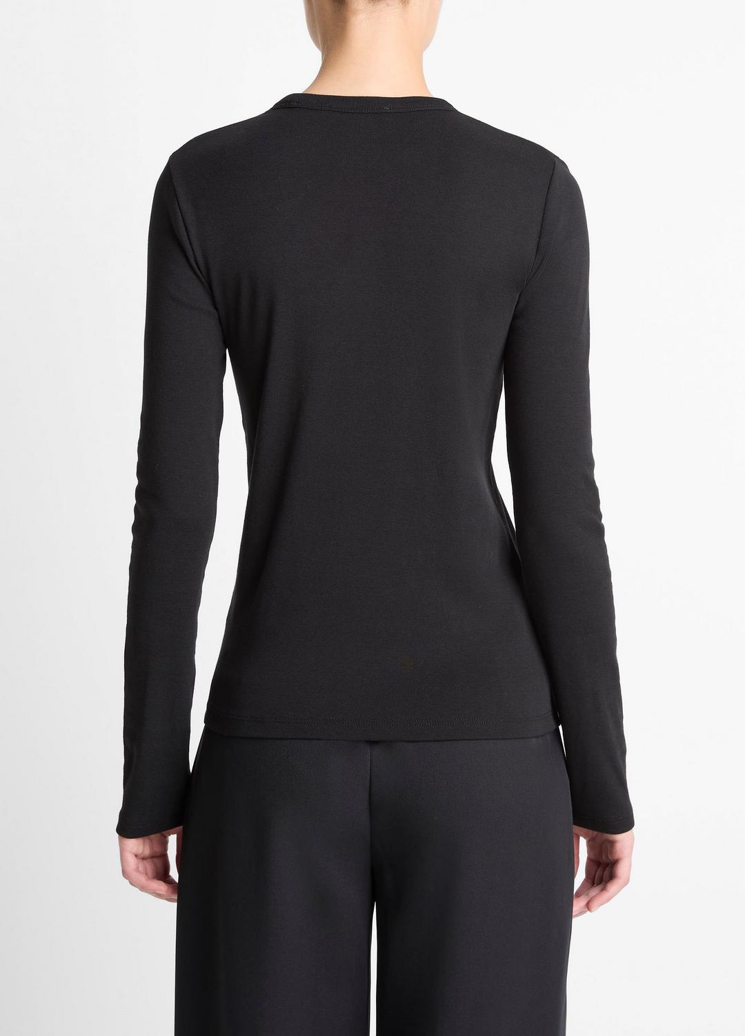 VINCE Women Essential Pima Cotton-Blend Long-Sleeve T-Shirt in Long Sleeve BLACK