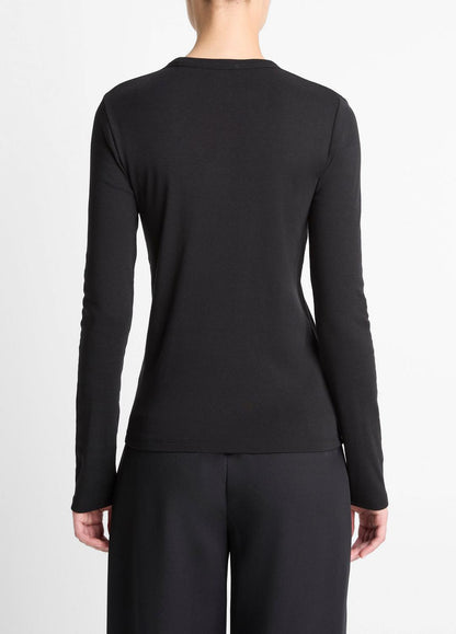 VINCE Women Essential Pima Cotton-Blend Long-Sleeve T-Shirt in Long Sleeve BLACK