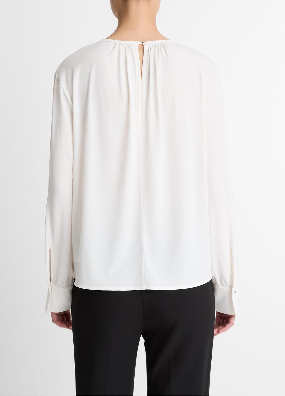 VINCE Women Matte Jersey Gathered Blouse in Long Sleeve OFF WHITE