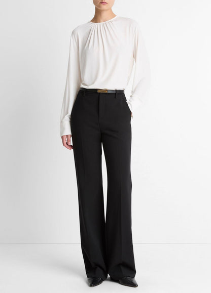 VINCE Women Matte Jersey Gathered Blouse in Long Sleeve OFF WHITE