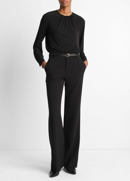 VINCE Women Matte Jersey Gathered Blouse in Long Sleeve BLACK