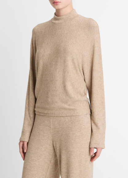 VINCE Women Cozy Dolman-Sleeve Mock-Neck Top in Long Sleeve HEATHER BRUNA