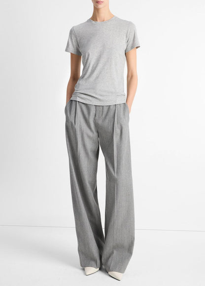 VINCE Women Essential Pima Cotton Crew Neck T-Shirt in Short Sleeve HEATHER GREY