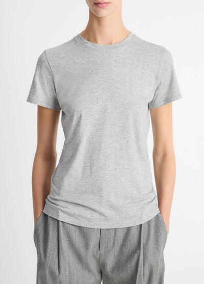 VINCE Women Essential Pima Cotton Crew Neck T-Shirt in Short Sleeve HEATHER GREY