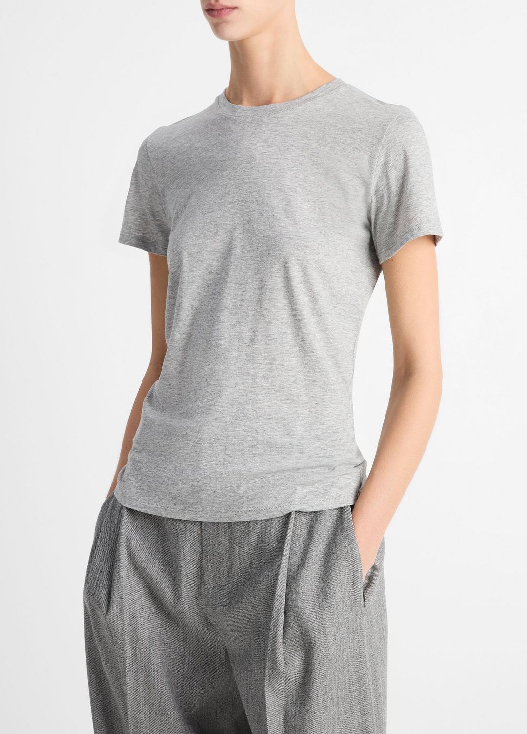 VINCE Women Essential Pima Cotton Crew Neck T-Shirt in Short Sleeve HEATHER GREY