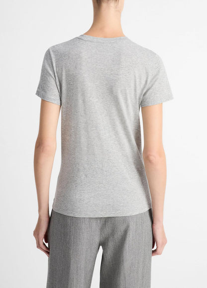 VINCE Women Essential Pima Cotton Crew Neck T-Shirt in Short Sleeve HEATHER GREY