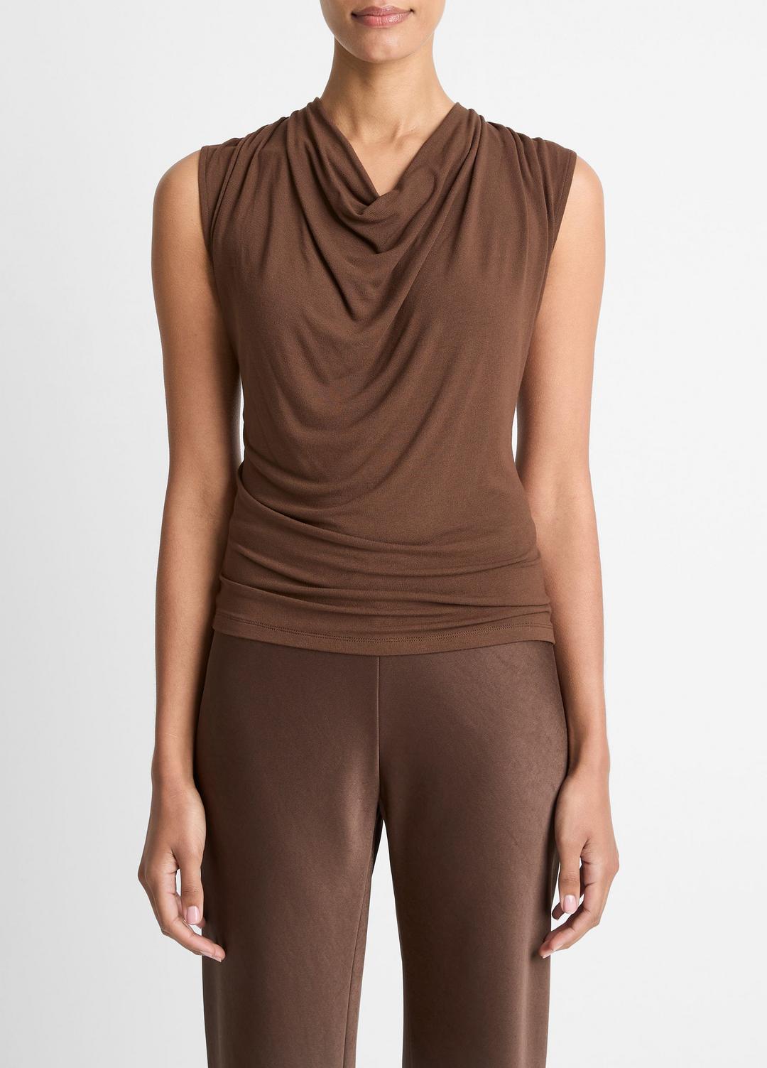 VINCE Women Jersey Draped Cowl-Neck Top in Tank Tops ESPRESSO