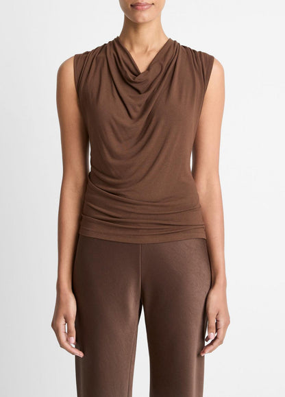 VINCE Women Jersey Draped Cowl-Neck Top in Tank Tops ESPRESSO