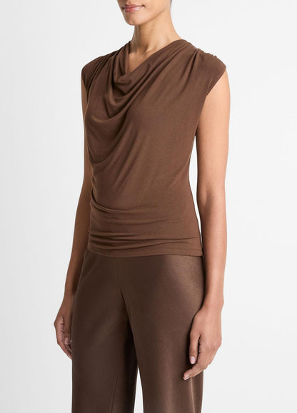 VINCE Women Jersey Draped Cowl-Neck Top in Tank Tops ESPRESSO