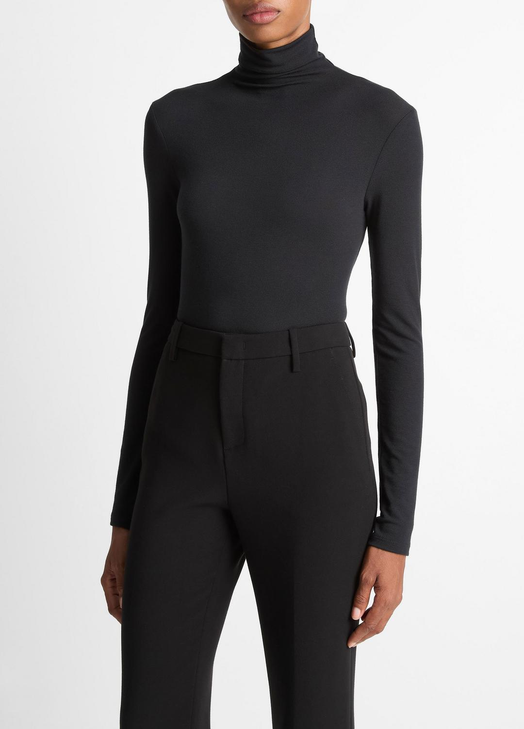VINCE Women Essential Long-Sleeve Turtleneck Top in Long Sleeve BLACK