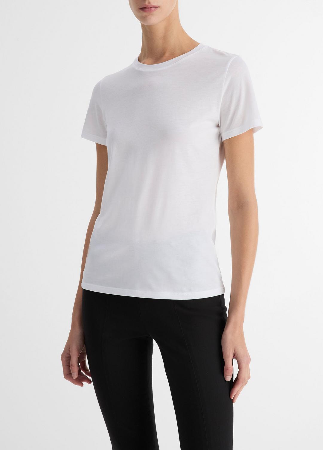 VINCE Women Essential Pima Cotton Crew Neck T-Shirt in Short Sleeve OPTIC WHITE
