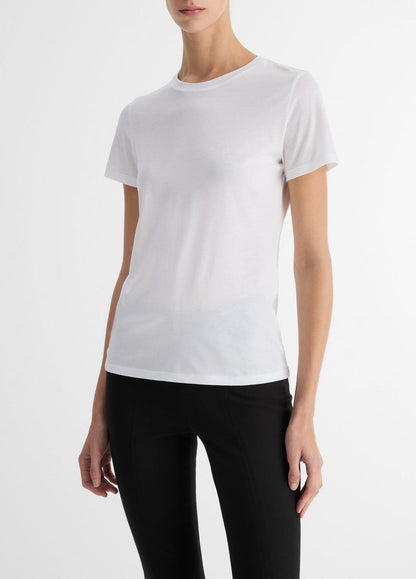 VINCE Women Essential Pima Cotton Crew Neck T-Shirt in Short Sleeve OPTIC WHITE