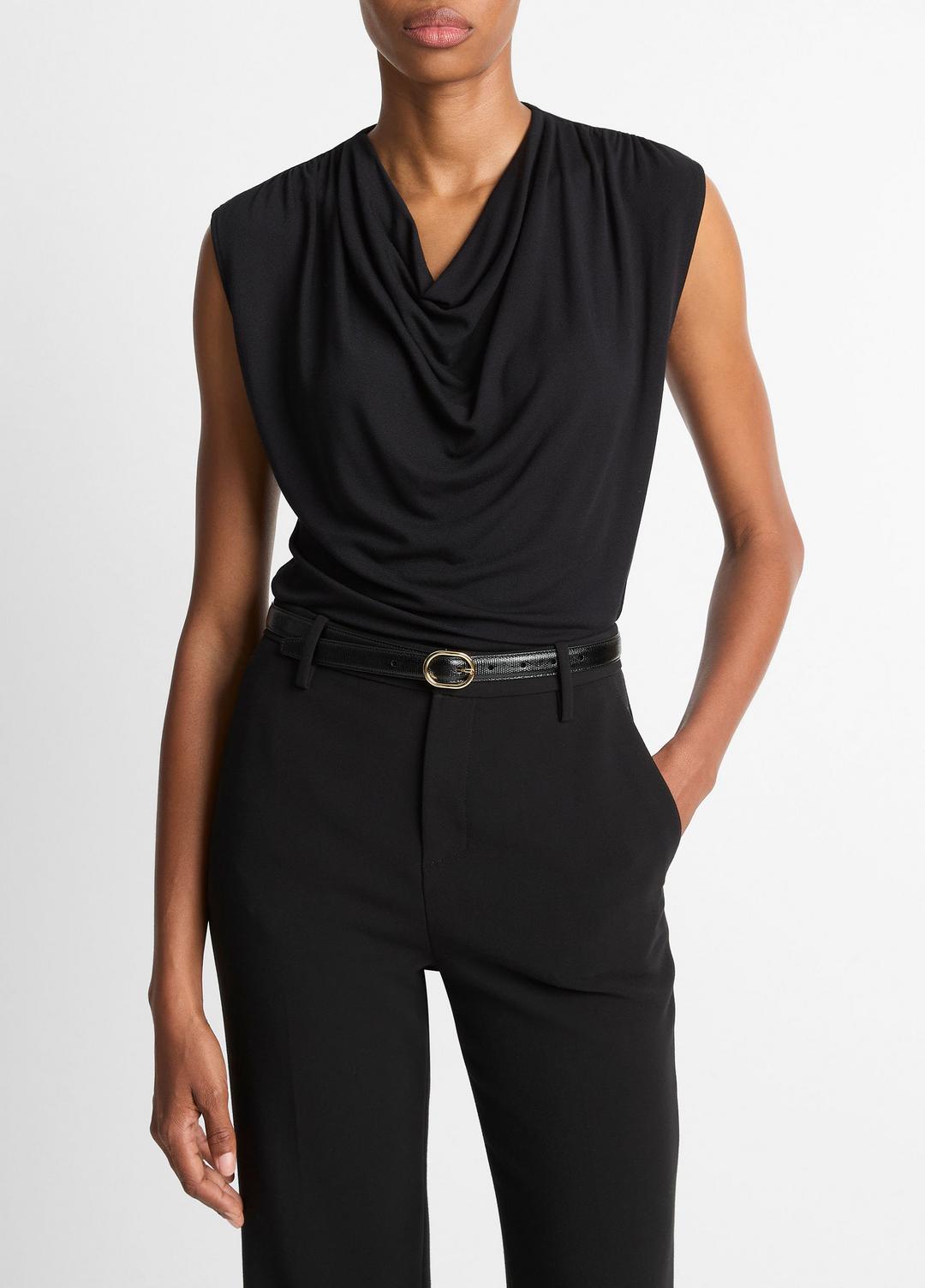 VINCE Women Jersey Draped Cowl-Neck Top in Tank Tops BLACK