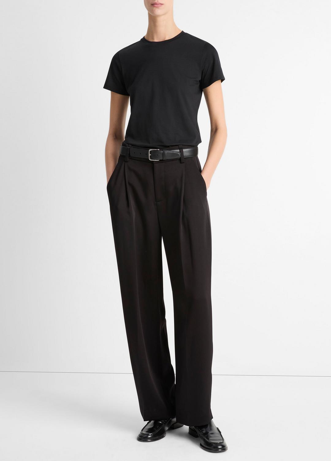 VINCE Women Essential Pima Cotton Crew Neck T-Shirt in Short Sleeve BLACK