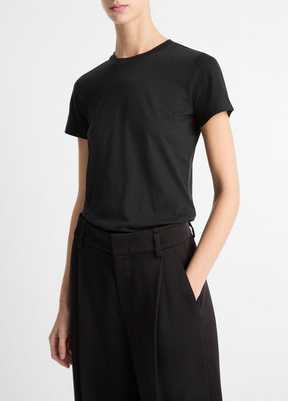 VINCE Women Essential Pima Cotton Crew Neck T-Shirt in Short Sleeve BLACK