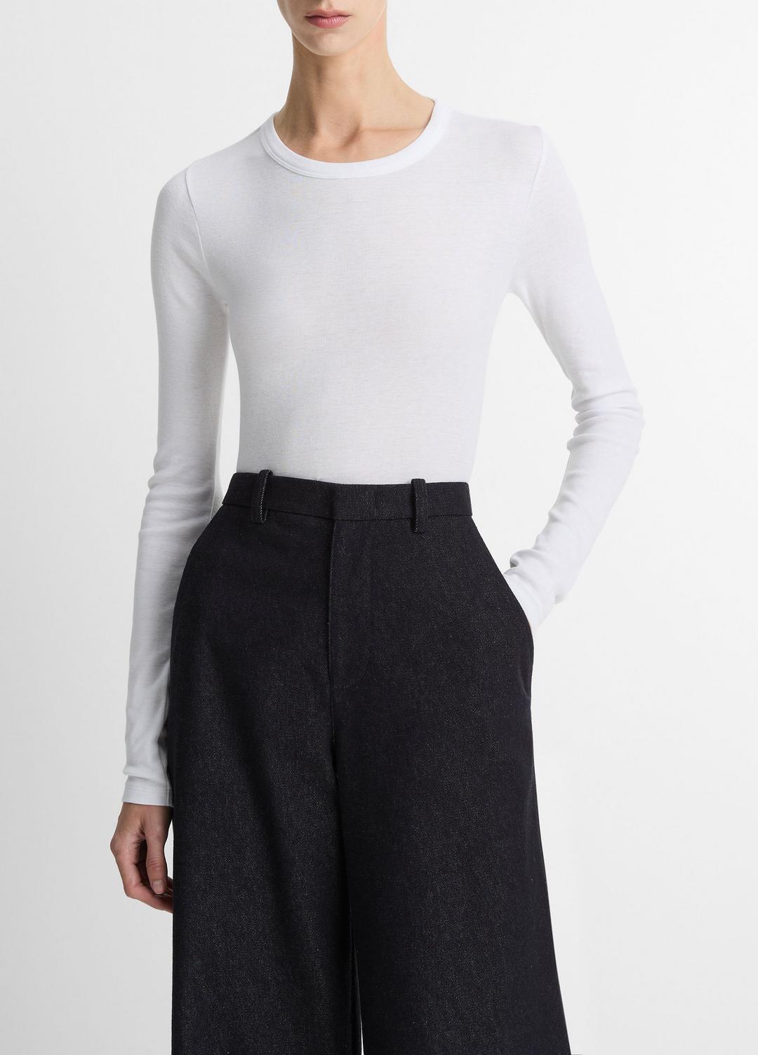 VINCE Women Essential Pima Cotton-Blend Long-Sleeve T-Shirt in Long Sleeve OPTIC WHITE