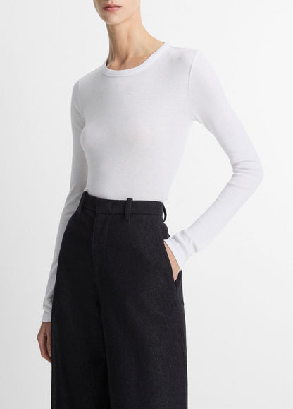 VINCE Women Essential Pima Cotton-Blend Long-Sleeve T-Shirt in Long Sleeve OPTIC WHITE