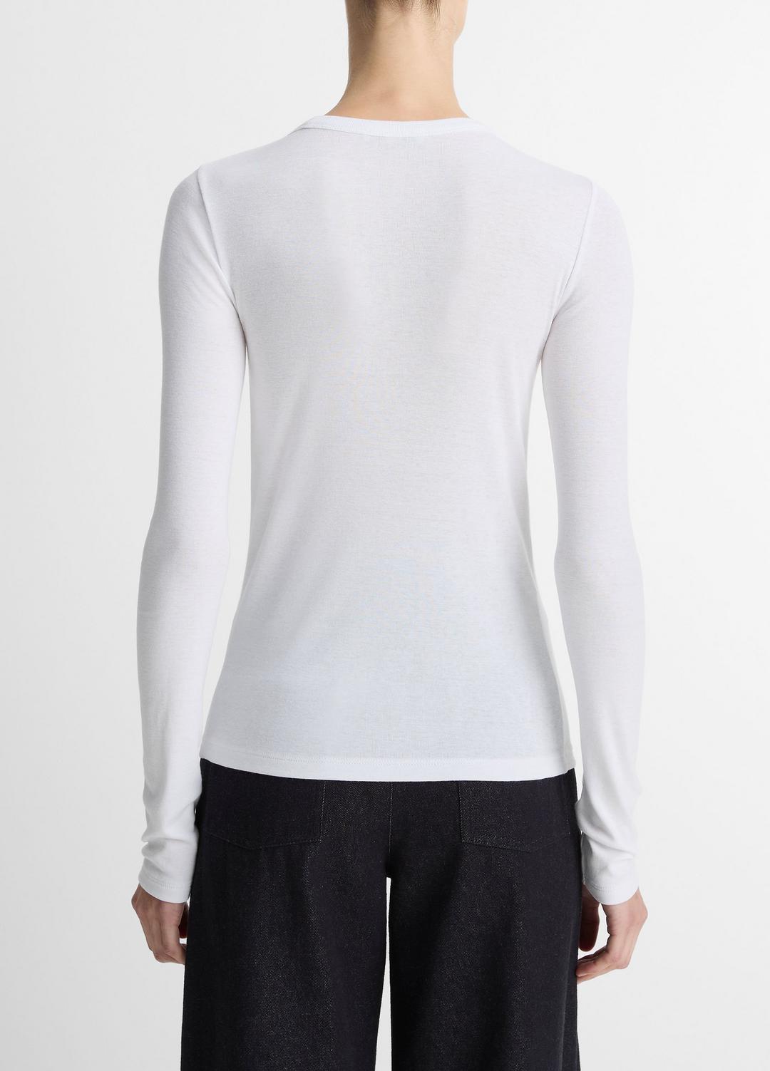 VINCE Women Essential Pima Cotton-Blend Long-Sleeve T-Shirt in Long Sleeve OPTIC WHITE