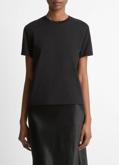 VINCE Women Pima Cotton Crew Neck T-Shirt in Short Sleeve BLACK
