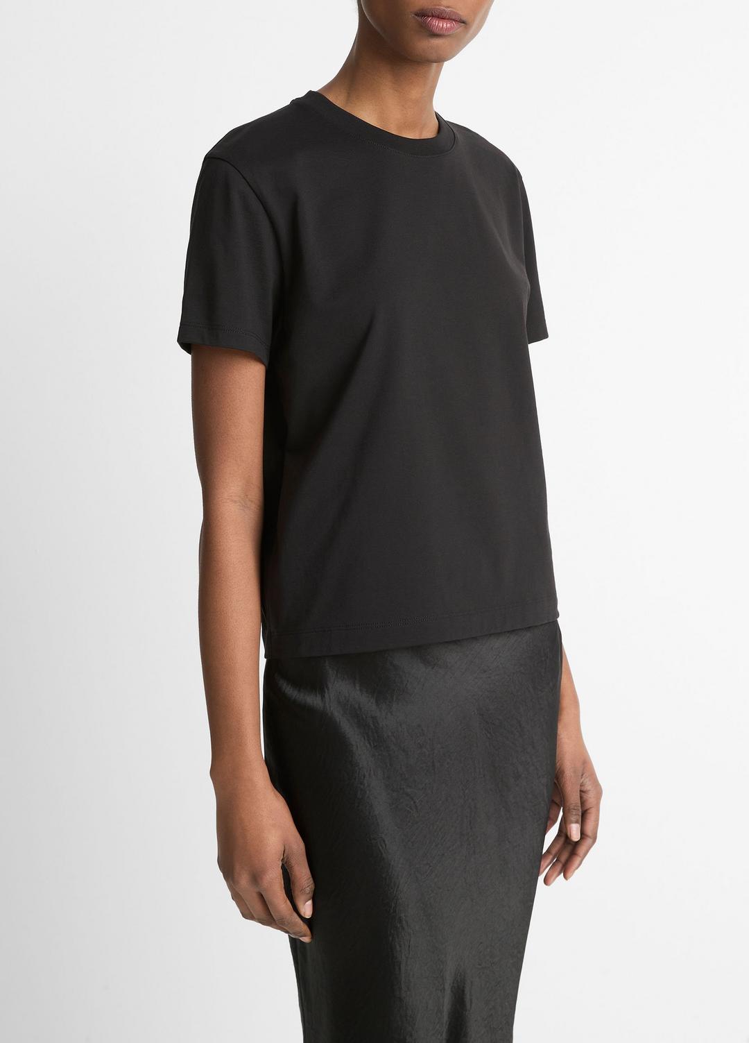 VINCE Women Pima Cotton Crew Neck T-Shirt in Short Sleeve BLACK