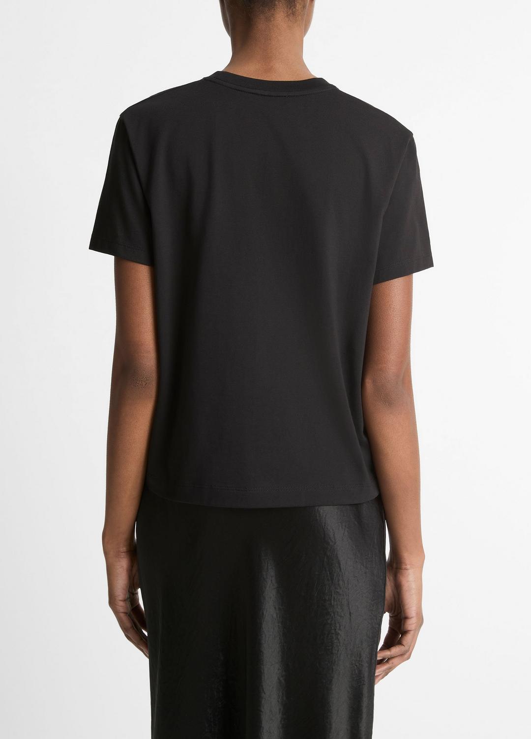 VINCE Women Pima Cotton Crew Neck T-Shirt in Short Sleeve BLACK