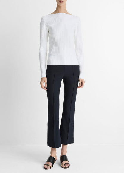 VINCE Women Ribbed Cotton-Blend Slash-Neck Long-Sleeve Top in Long Sleeve OFF WHITE