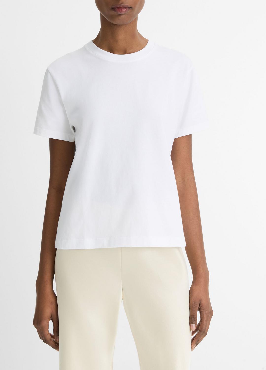 VINCE Women Pima Cotton Crew Neck T-Shirt in Short Sleeve OPTIC WHITE