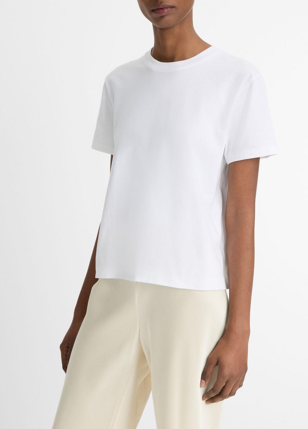 VINCE Women Pima Cotton Crew Neck T-Shirt in Short Sleeve OPTIC WHITE