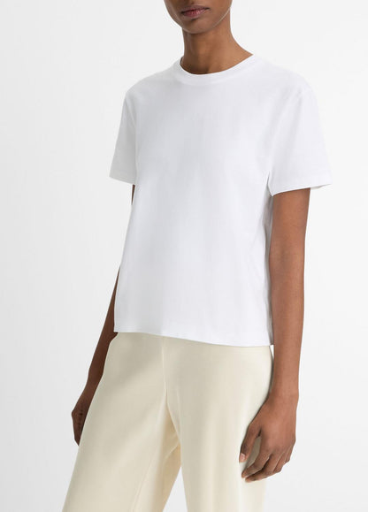 VINCE Women Pima Cotton Crew Neck T-Shirt in Short Sleeve OPTIC WHITE