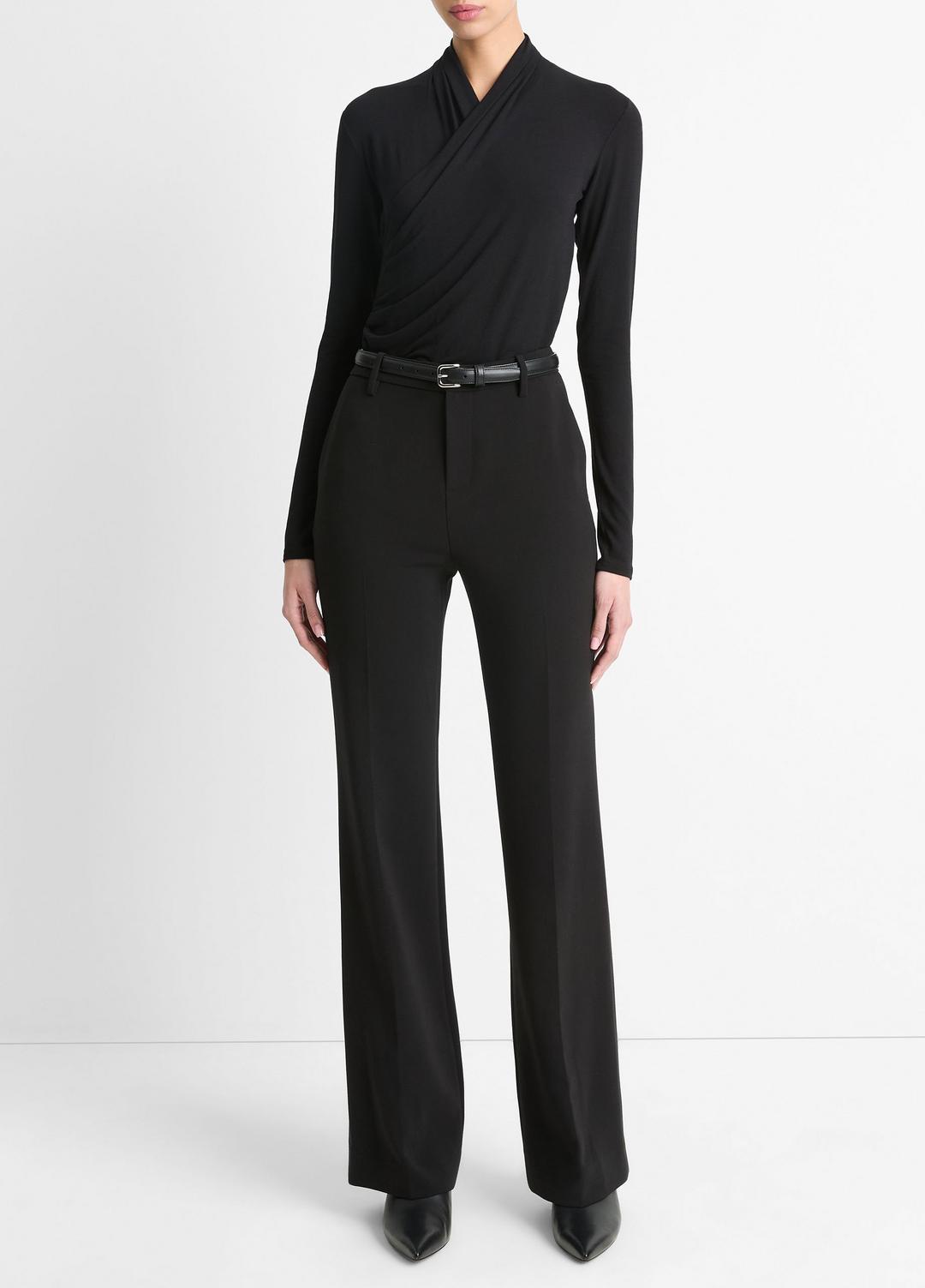 VINCE Women Fixed Wrap Long-Sleeve Top in Long Sleeve BLACK