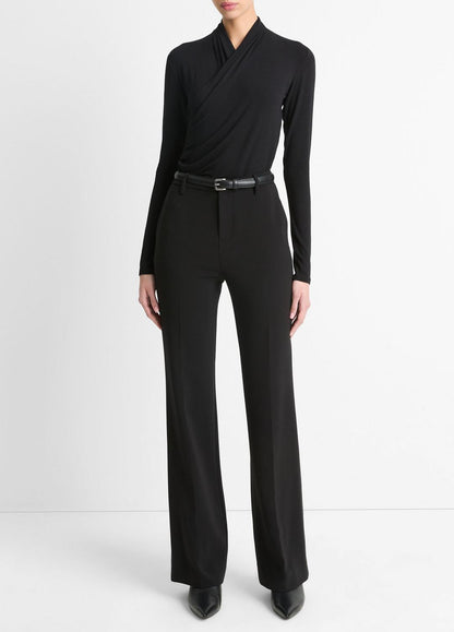 VINCE Women Fixed Wrap Long-Sleeve Top in Long Sleeve BLACK